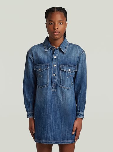 Vestido camisero con cuello vaquero para niña